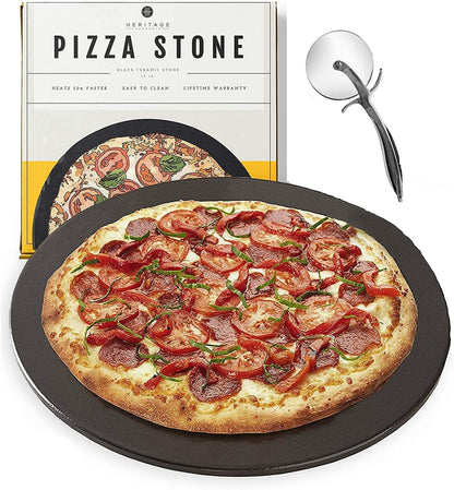 Pizza sütőkő 38 cm, kerámia, vágóval, sütőbe és grillhez