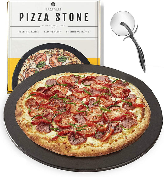 Pizza sütőkő 38 cm, kerámia, vágóval, sütőbe és grillhez
