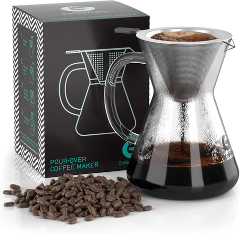 Pour-over coffee maker 800 ml, glass carafe with metal filter