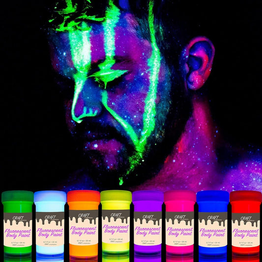 Világító test- és arcfesték 8 x 20 ml, UV-reaktív vagy foszforeszkáló