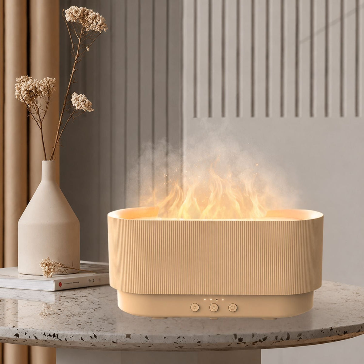 Aroma diffúzor és párásító lánghatással, 300 ml, USB-C