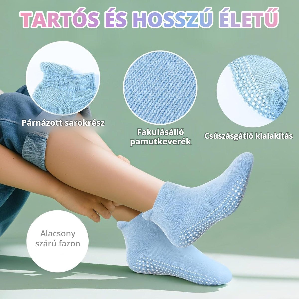 Csúszásmentes gyerek bokazokni közelről