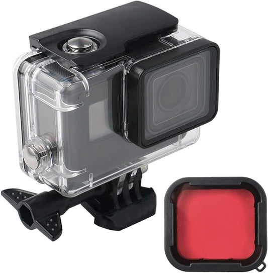 GoPro vízálló tok 50 m-ig, áttetsző búvártok, piros