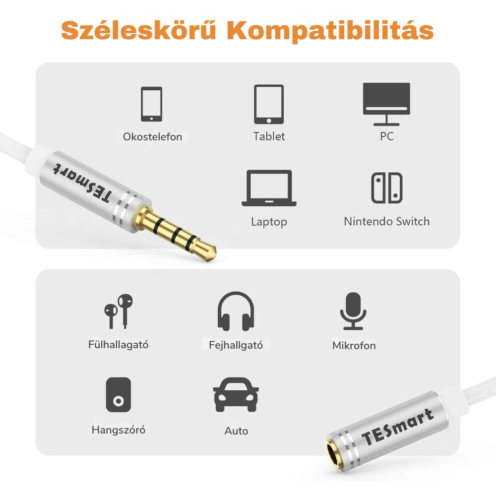 Jack hosszabbító kábel 3,5 mm TRRS headsethez más szögből