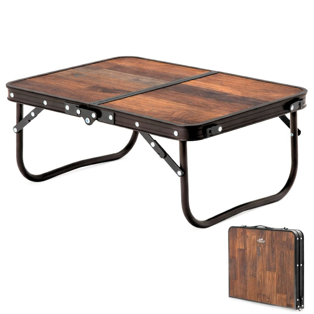 Kempingasztal összecsukható, 53×40 cm, sötét fa hatású
