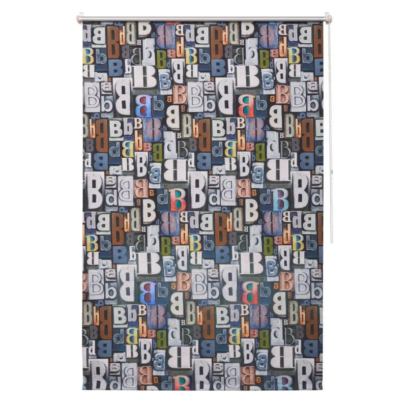 Színes betűmintás sötétítő roló 57×150 cm