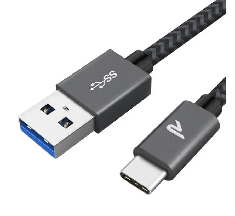 USB-C kábel fonott borítással, 2 m, szürke