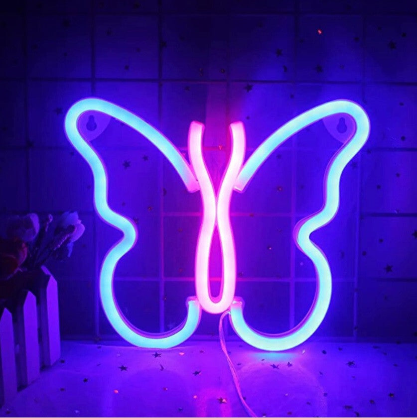 LED neon lámpa pillangó formájú, 23 x 19 cm, falidekor