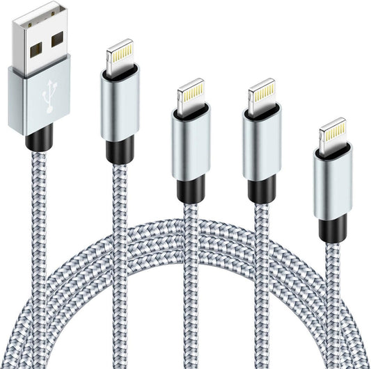iPhone Lightning töltőkábel szett, 4 × 1 m, fonott nylon, fehér-szürke