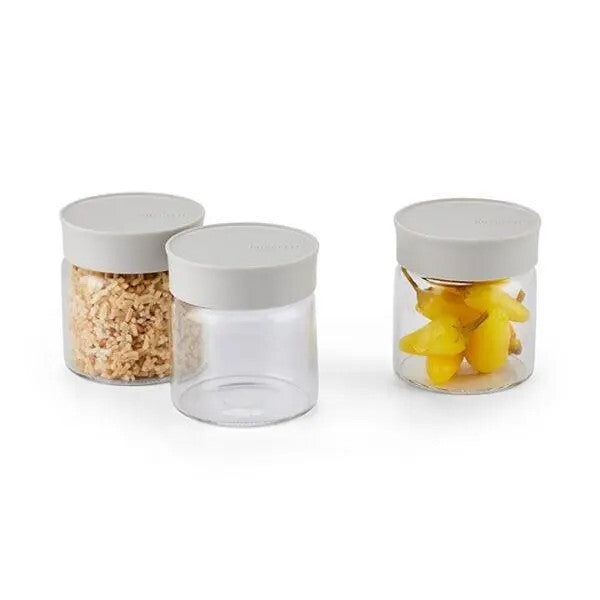 Üveg fűszertartó szett 3×200 ml, szürke tetővel