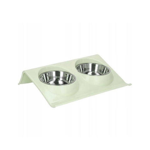 Double dog bowl, plastic feeder and waterer, green