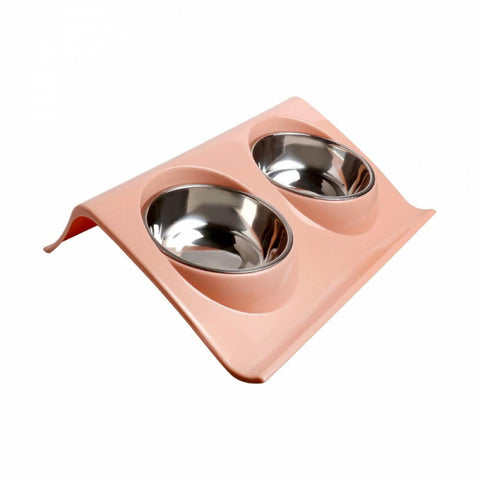 Double dog bowl, plastic feeder and waterer, pink