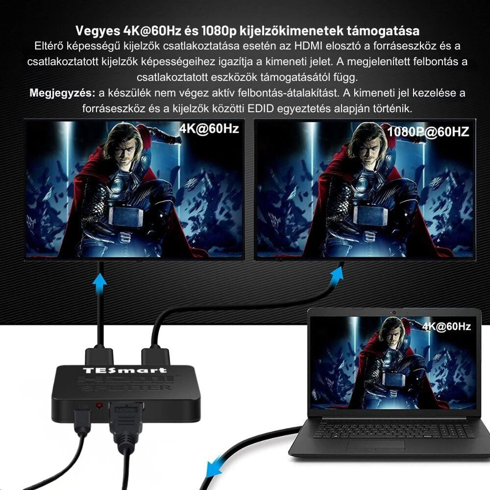 Tesmart HDMI elosztó 1×2 fekete 4. kép