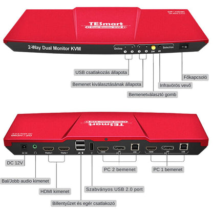 Tesmart KVM switch 2 monitor közelről