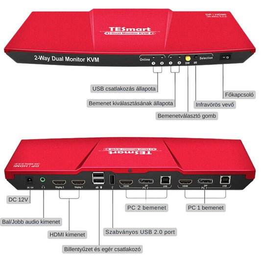 Tesmart KVM switch 2 monitor közelről