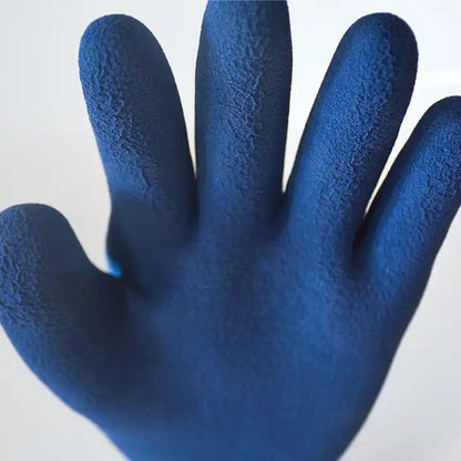 Kék latex szerelőkesztyű közelről
