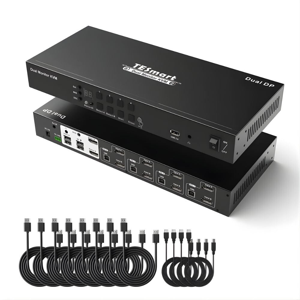KVM switch DisplayPort 2 monitor 8×2, 4 PC, 4K 60 Hz, USB 2.0, Tesmart