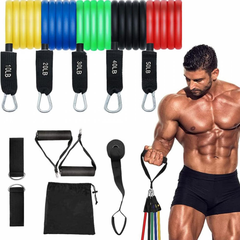 Gumiszalag edzéshez, 11 darabos fitnesz készlet, színes