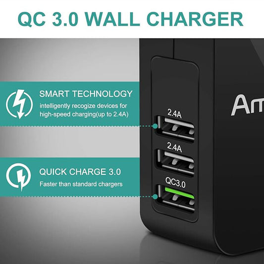 Amoner 3 portos USB töltő közelről