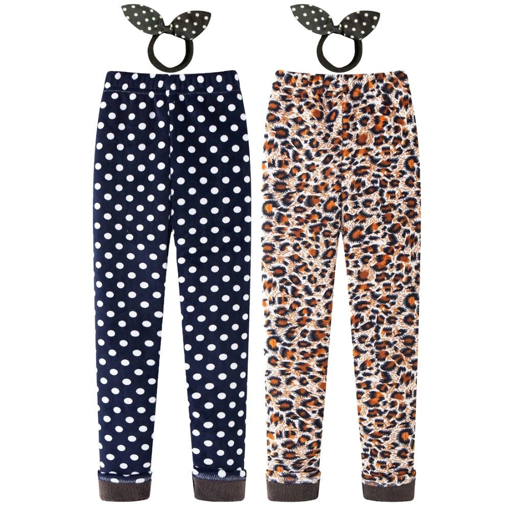 Polárbéléses gyerek leggings 2 db, pöttyös és párducmintás, 120
