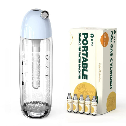Hordozható szódagép 450 ml, 20 db CO2 patronnal, kék