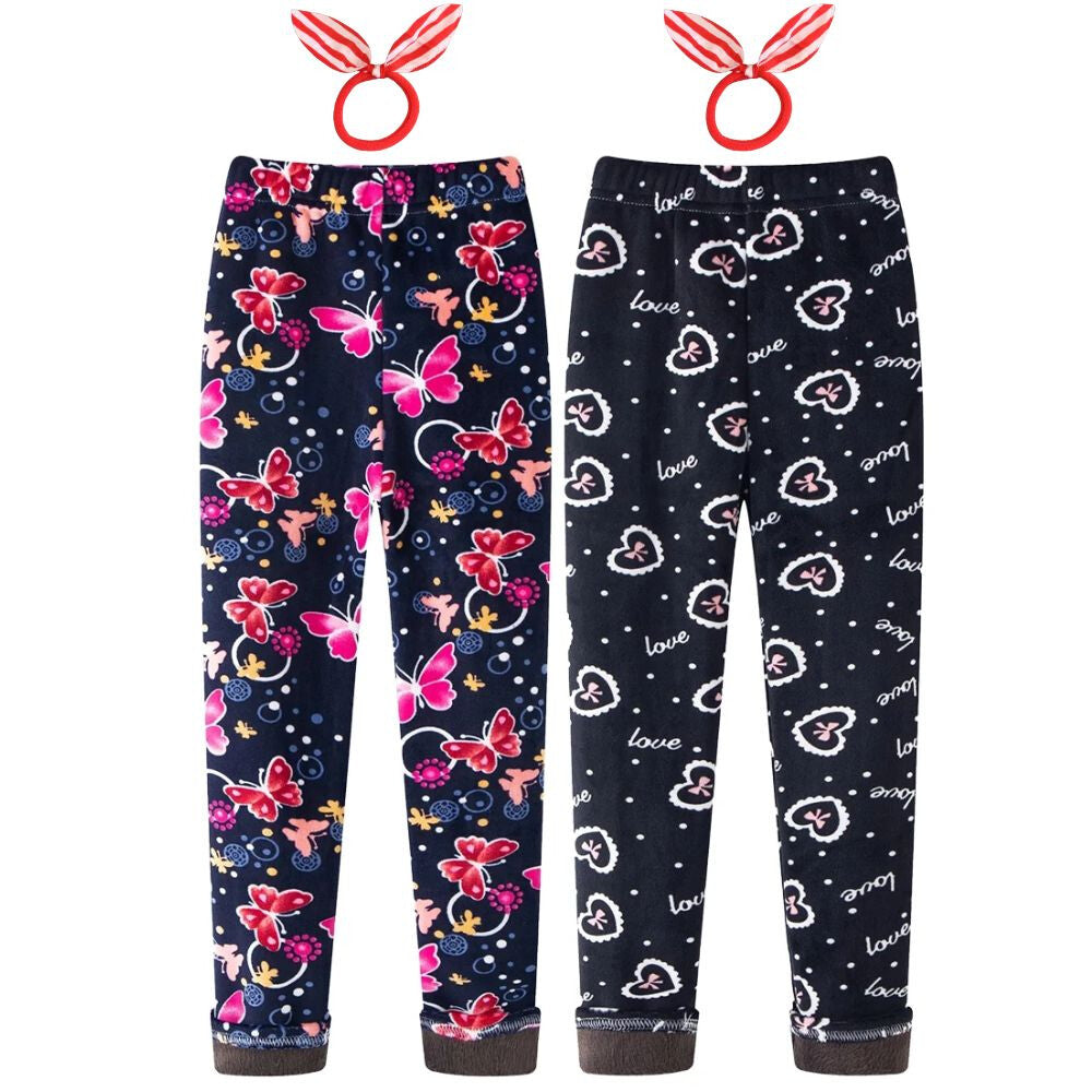Polárbéléses gyerek leggings 2 db, pillangós és szívecskés, 140
