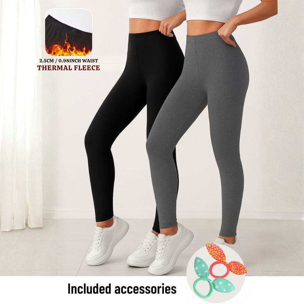 Gyerek thermo nadrág 2 db, fekete és szürke leggings, hajgumival