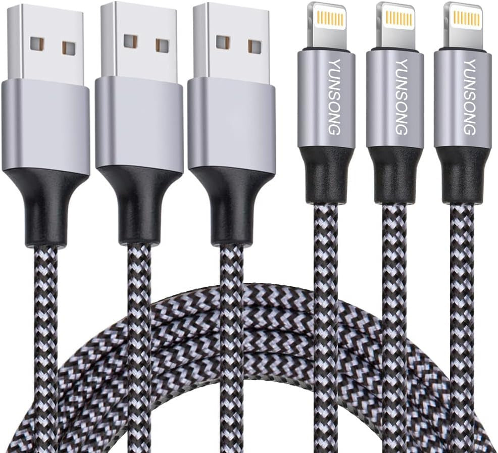 MFi tanúsítványos Lightning gyorstöltő kábel, fonott nylon, 3 × 1 m