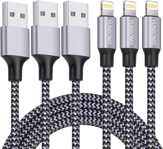 MFi tanúsítványos Lightning gyorstöltő kábel, fonott nylon, 3 × 1 m