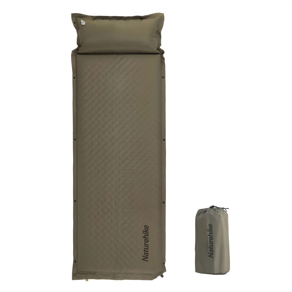 Kempingmatrac felfújható, beépített párnával, 6 cm, khaki zöld