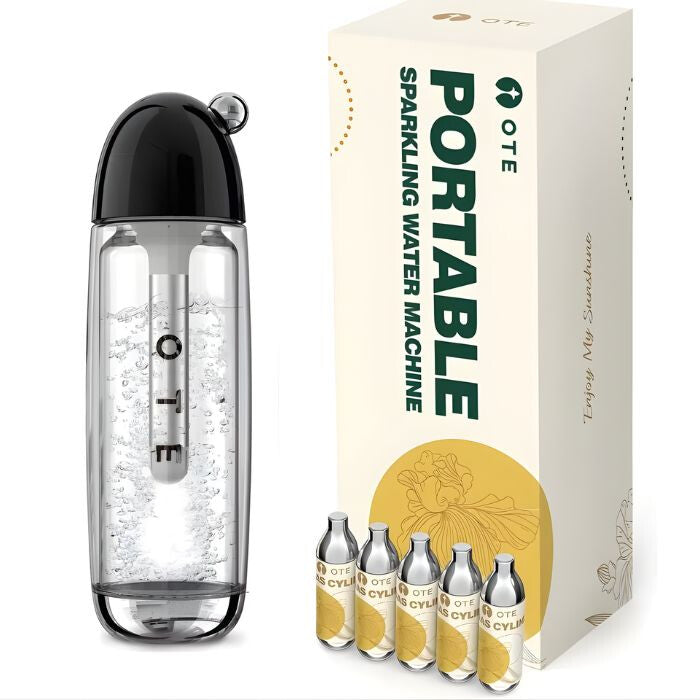 Hordozható szódagép otthonra 450 ml, 20 db CO2 patronnal, fekete