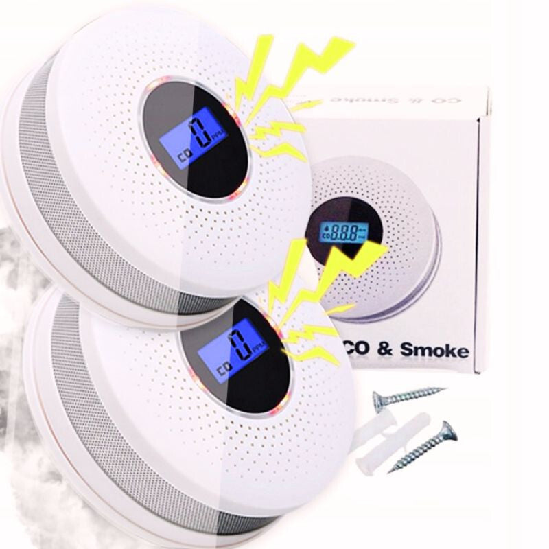 Szén-monoxid érzékelő és füstérzékelő 2 db, LCD kijelző, 85 dB