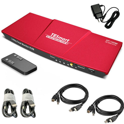 KVM switch 2 monitor, 2 számítógéphez, DP és HDMI, 4K 60 Hz, Tesmart