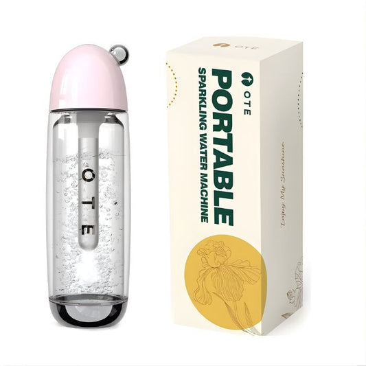 Hordozható szódagép 450 ml, 20 db CO2 patronnal, rózsaszín