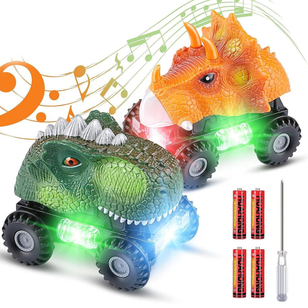 Dinoszauruszos játékautók LED világítással, színes szett