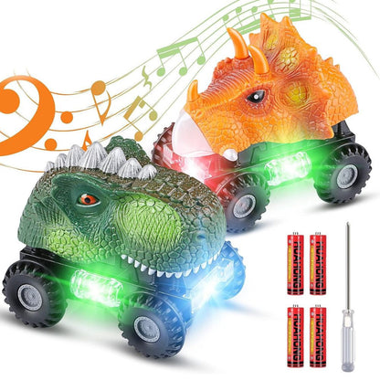 Dinoszauruszos játékautók LED világítással, színes szett