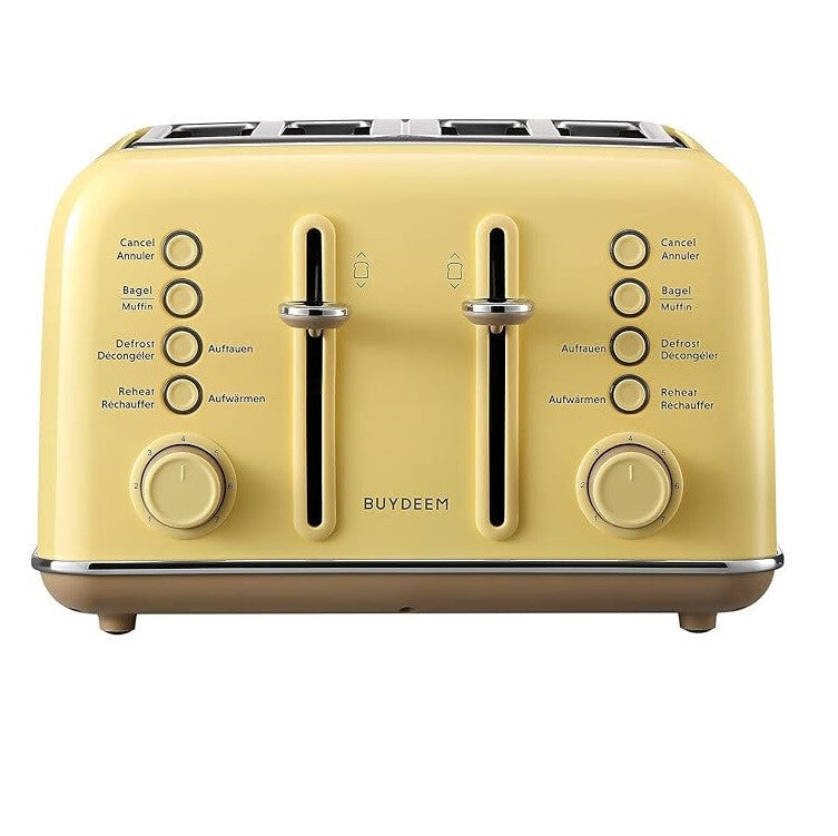 Kenyérpirító 4 szeletes, retro citromsárga, Buydeem DT640E