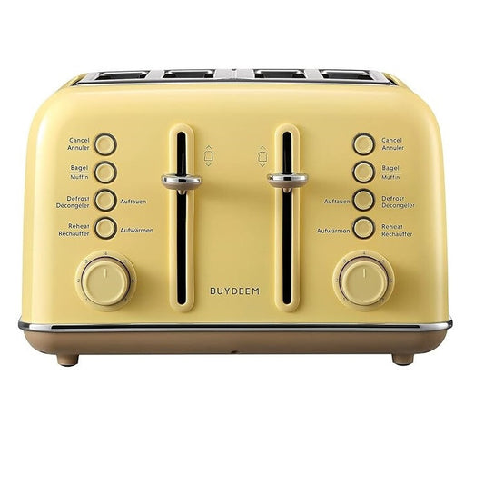 Kenyérpirító 4 szeletes, retro citromsárga, Buydeem DT640E