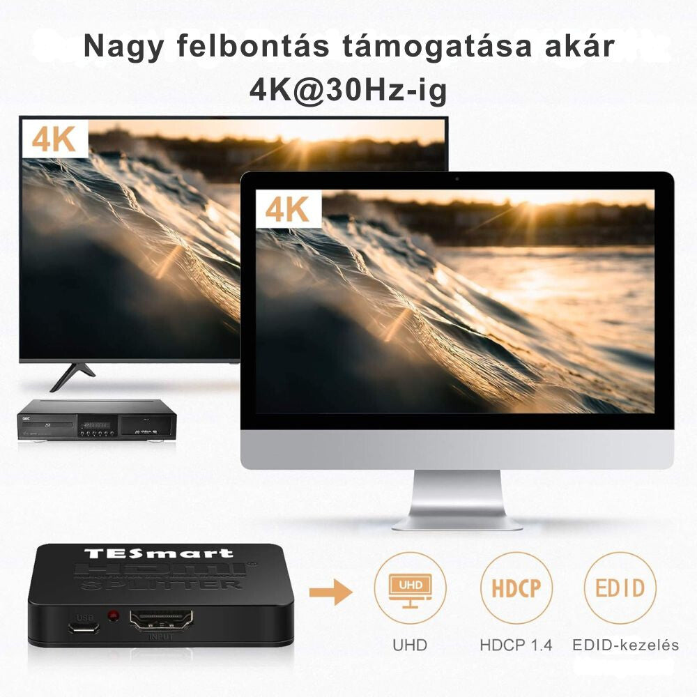 Tesmart HDMI elosztó 1×2 4K 30 Hz közelről