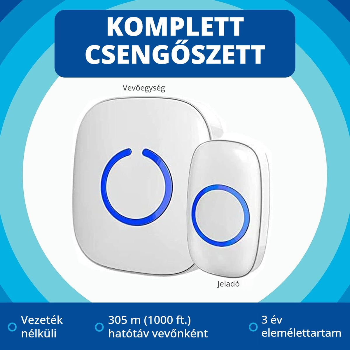 Vezeték nélküli csengő 2 vevővel 2. kép